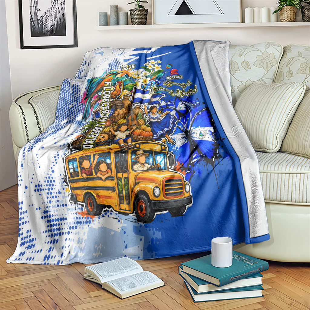 Nicaragua Independence Day Blanket Blue Butterfly Sacred Sacuanjoche Cultural Floral Art