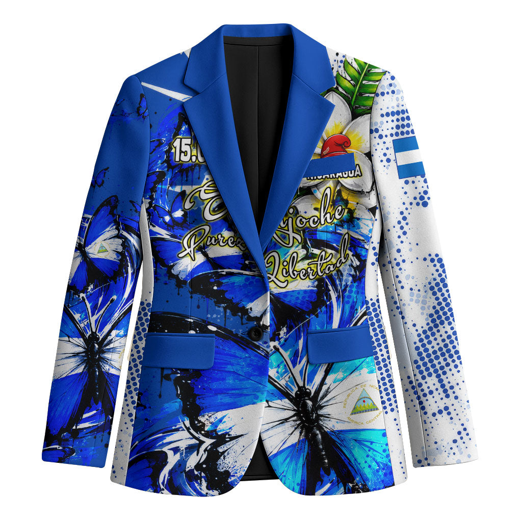 Nicaragua Independence Day Blazer Blue Butterfly Sacred Sacuanjoche Cultural Floral Art