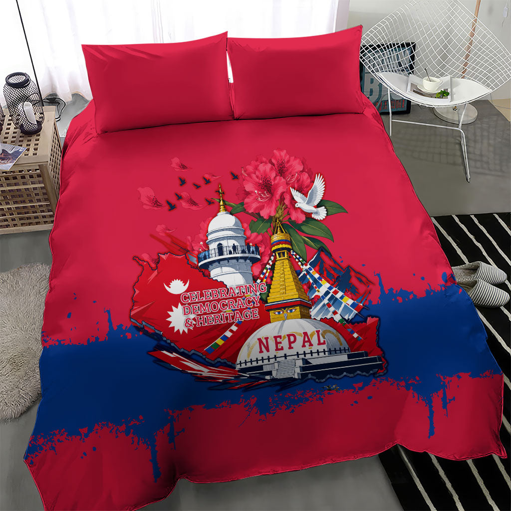 Nepal Constitution Day September 19 Bedding Set Himalayan Temples Heritage Flag Dove