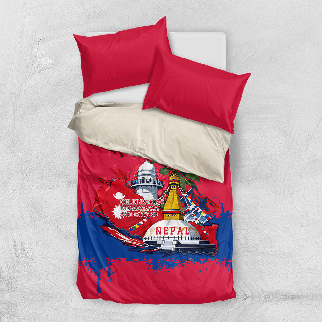 Nepal Constitution Day September 19 Bedding Set Himalayan Temples Heritage Flag Dove