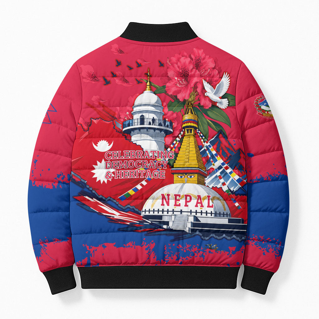 Nepal Constitution Day September 19 Bomber Puffer Jacket Himalayan Temples Heritage Flag Dove