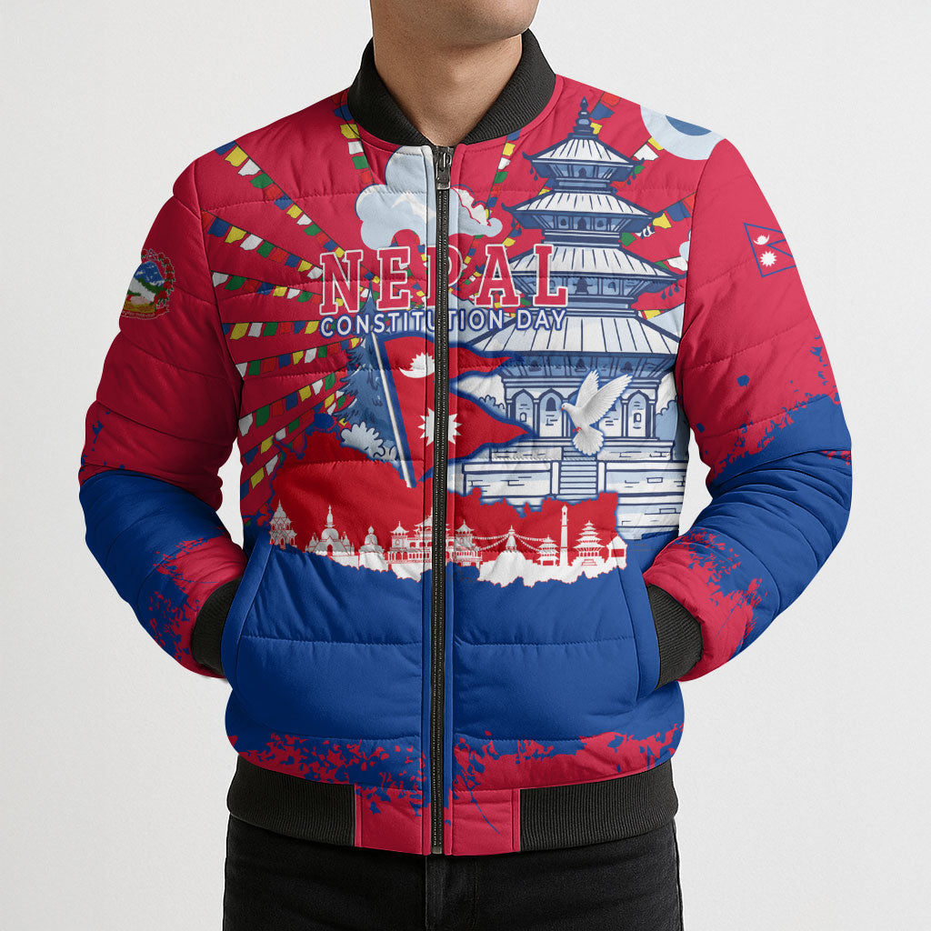 Nepal Constitution Day September 19 Bomber Puffer Jacket Himalayan Temples Heritage Flag Dove