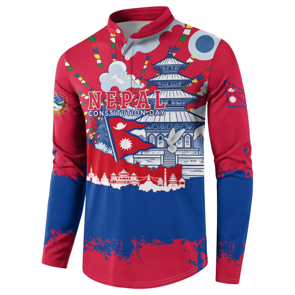 Nepal Constitution Day September 19 Button Sweatshirt Himalayan Temples Heritage Flag Dove