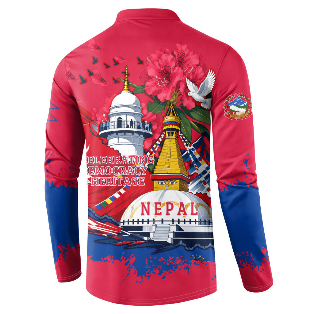 Nepal Constitution Day September 19 Button Sweatshirt Himalayan Temples Heritage Flag Dove