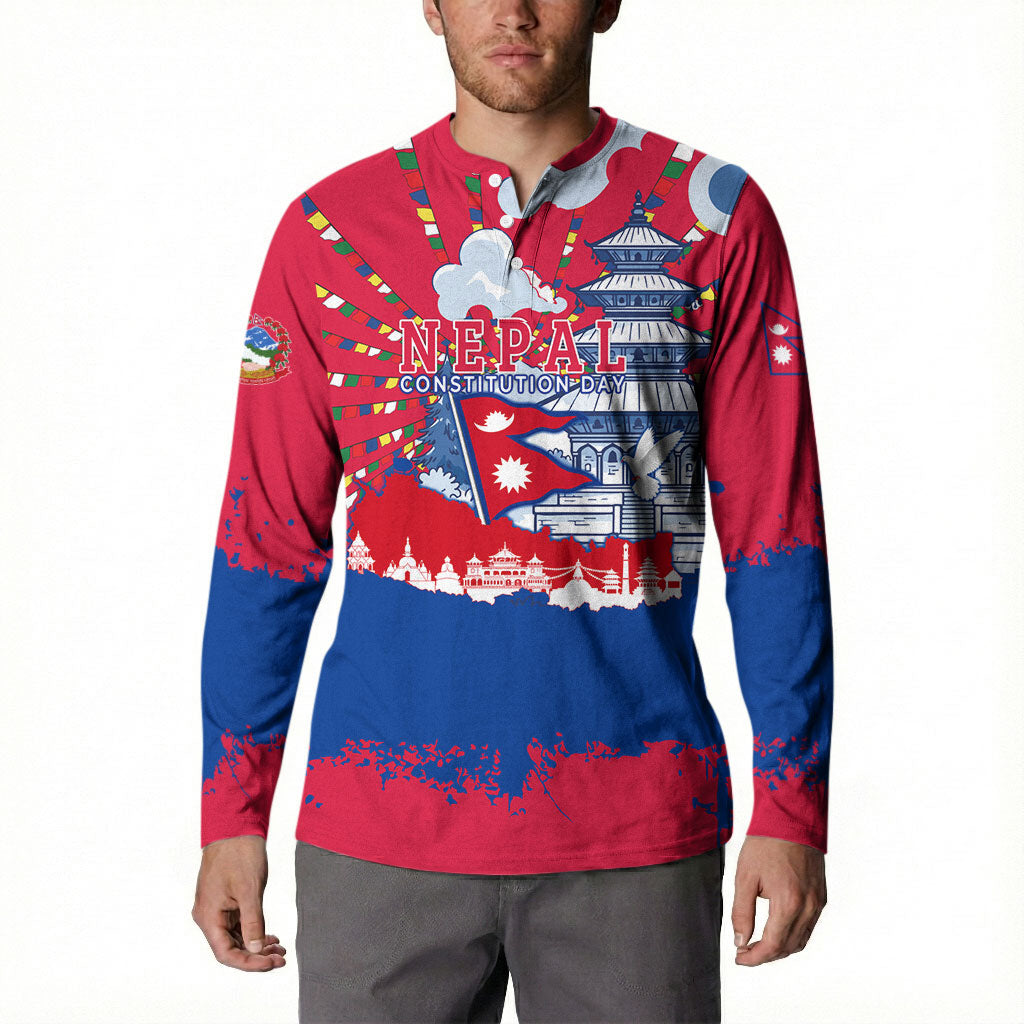 Nepal Constitution Day September 19 Button Sweatshirt Himalayan Temples Heritage Flag Dove