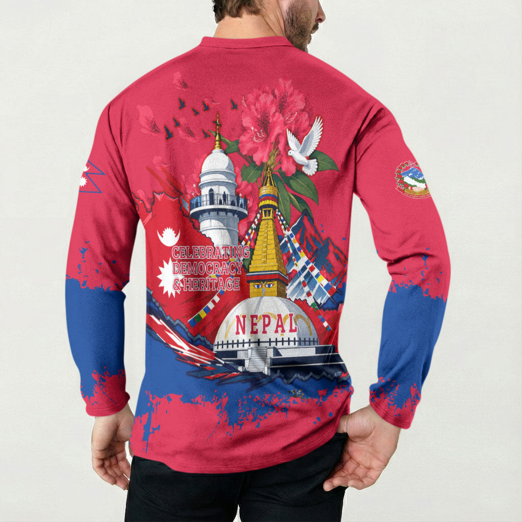 Nepal Constitution Day September 19 Button Sweatshirt Himalayan Temples Heritage Flag Dove
