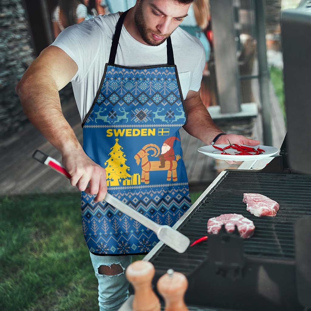 Sweden Christmas Apron with Gnome Yule Goat Royal Crest and Nordic Pattern - Wonder Print Shop