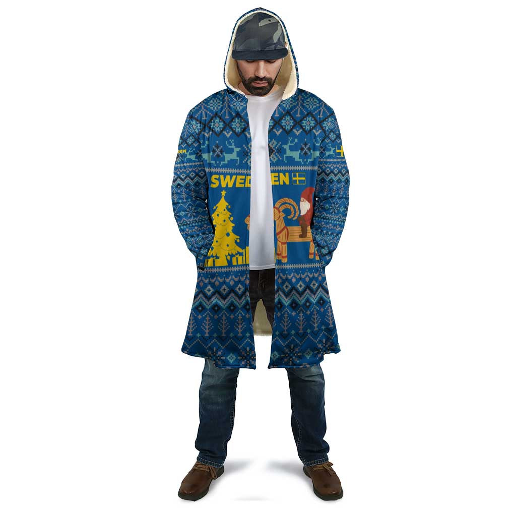Sweden Christmas Cloak with Gnome Yule Goat Royal Crest and Nordic Pattern - Wonder Print Shop