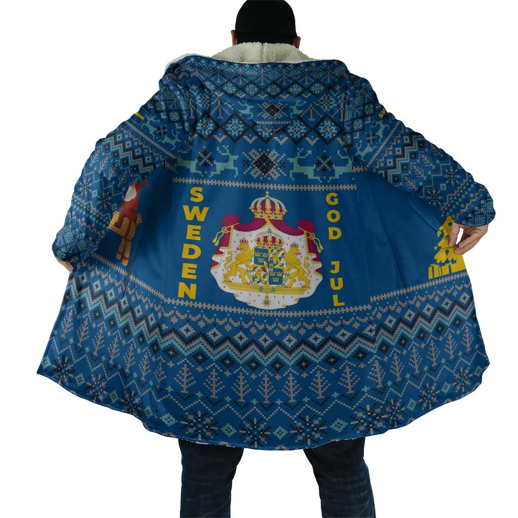 Sweden Christmas Cloak with Gnome Yule Goat Royal Crest and Nordic Pattern - Wonder Print Shop