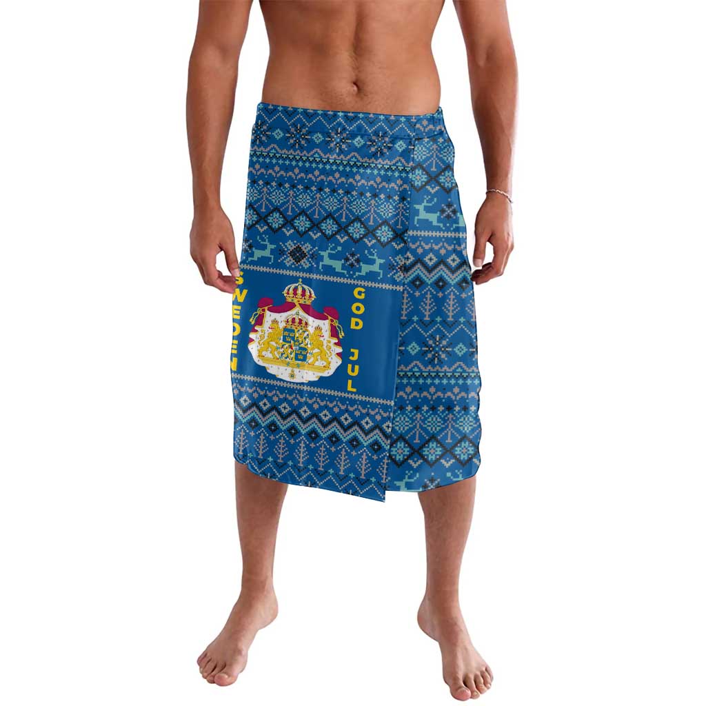Sweden Christmas Lavalava with Gnome Yule Goat Royal Crest and Nordic Pattern - Wonder Print Shop