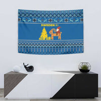 Sweden Christmas Tapestry with Gnome Yule Goat Royal Crest and Nordic Pattern - Wonder Print Shop