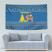 Sweden Christmas Tapestry with Gnome Yule Goat Royal Crest and Nordic Pattern - Wonder Print Shop