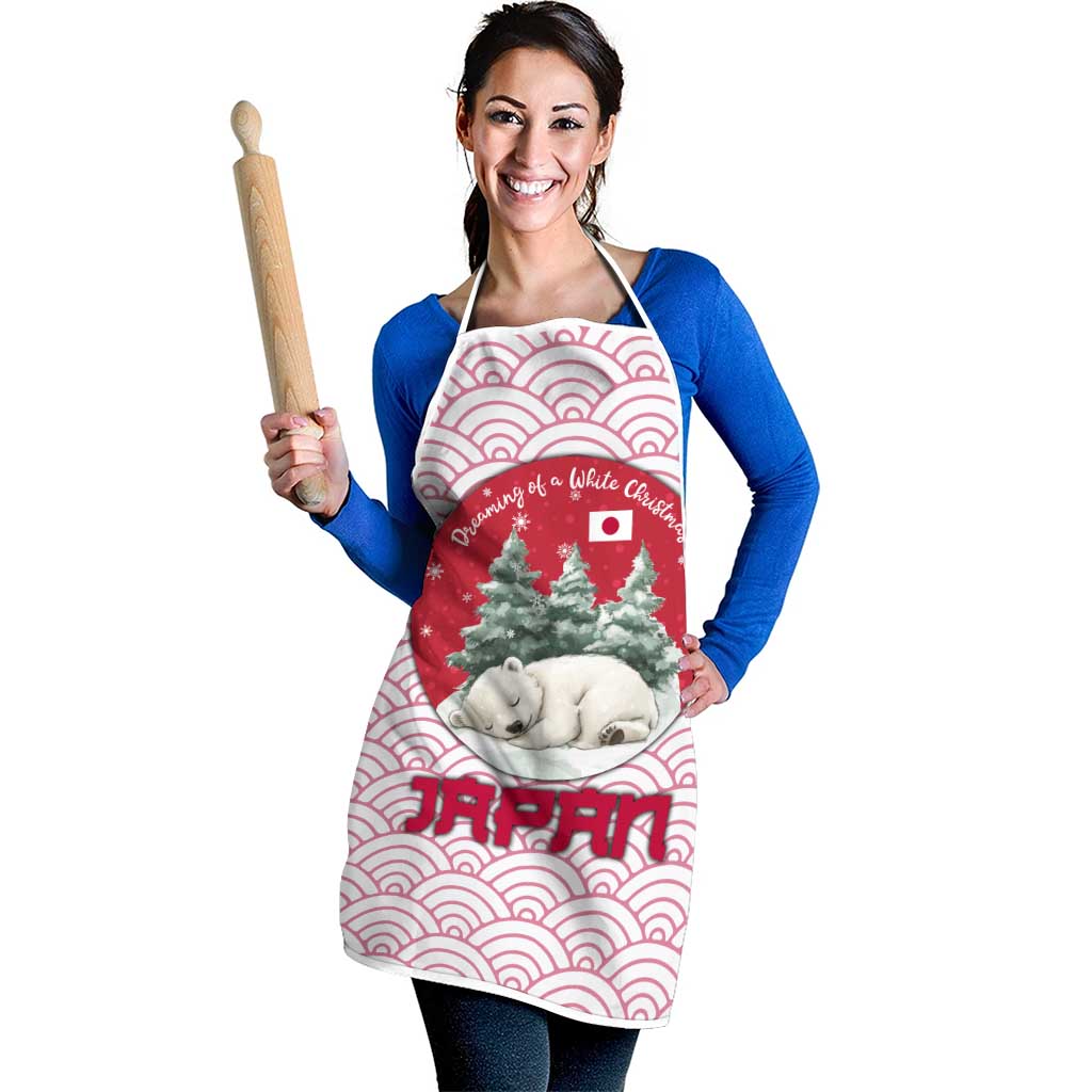 Japan Christmas Apron with Sleeping Polar Bear Pine Trees and Chrysanthemum Crest Pattern - Wonder Print Shop
