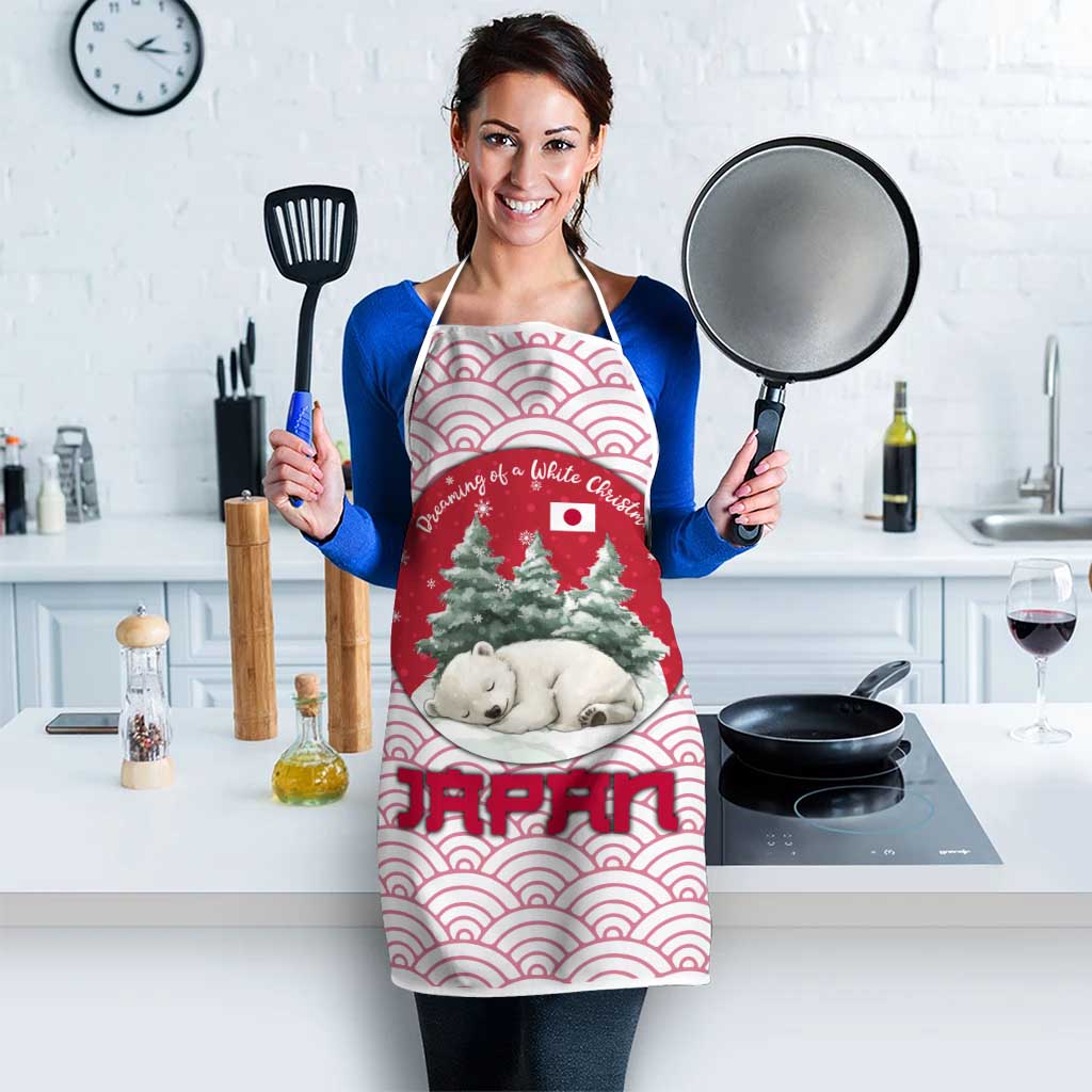 Japan Christmas Apron with Sleeping Polar Bear Pine Trees and Chrysanthemum Crest Pattern - Wonder Print Shop