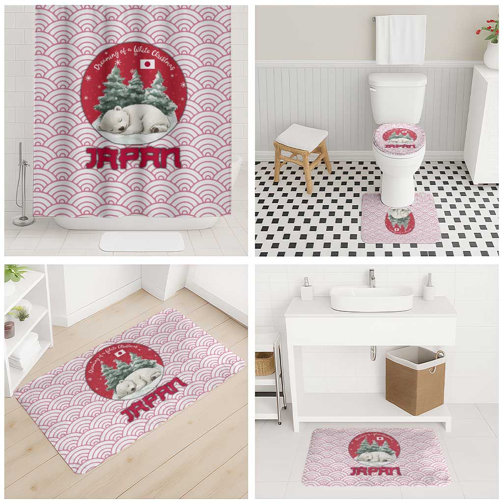 Japan Christmas Bathroom Set with Sleeping Polar Bear Pine Trees and Chrysanthemum Crest Pattern - Wonder Print Shop