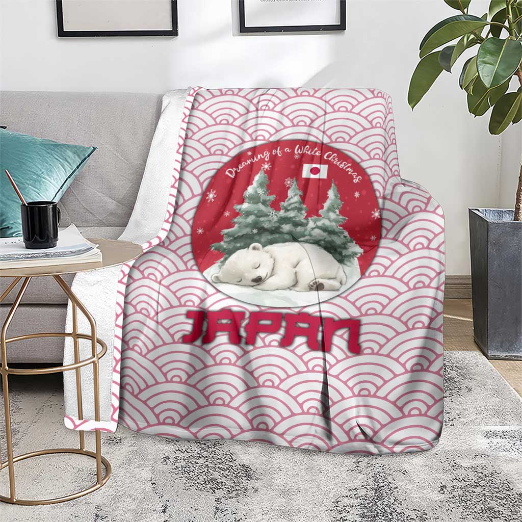 Japan Christmas Blanket with Sleeping Polar Bear Pine Trees and Chrysanthemum Crest Pattern - Wonder Print Shop