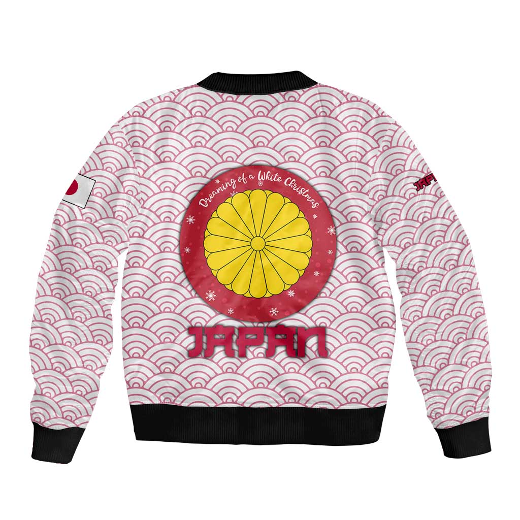 Japan Christmas Bomber Jacket with Sleeping Polar Bear Pine Trees and Chrysanthemum Crest Pattern - Wonder Print Shop