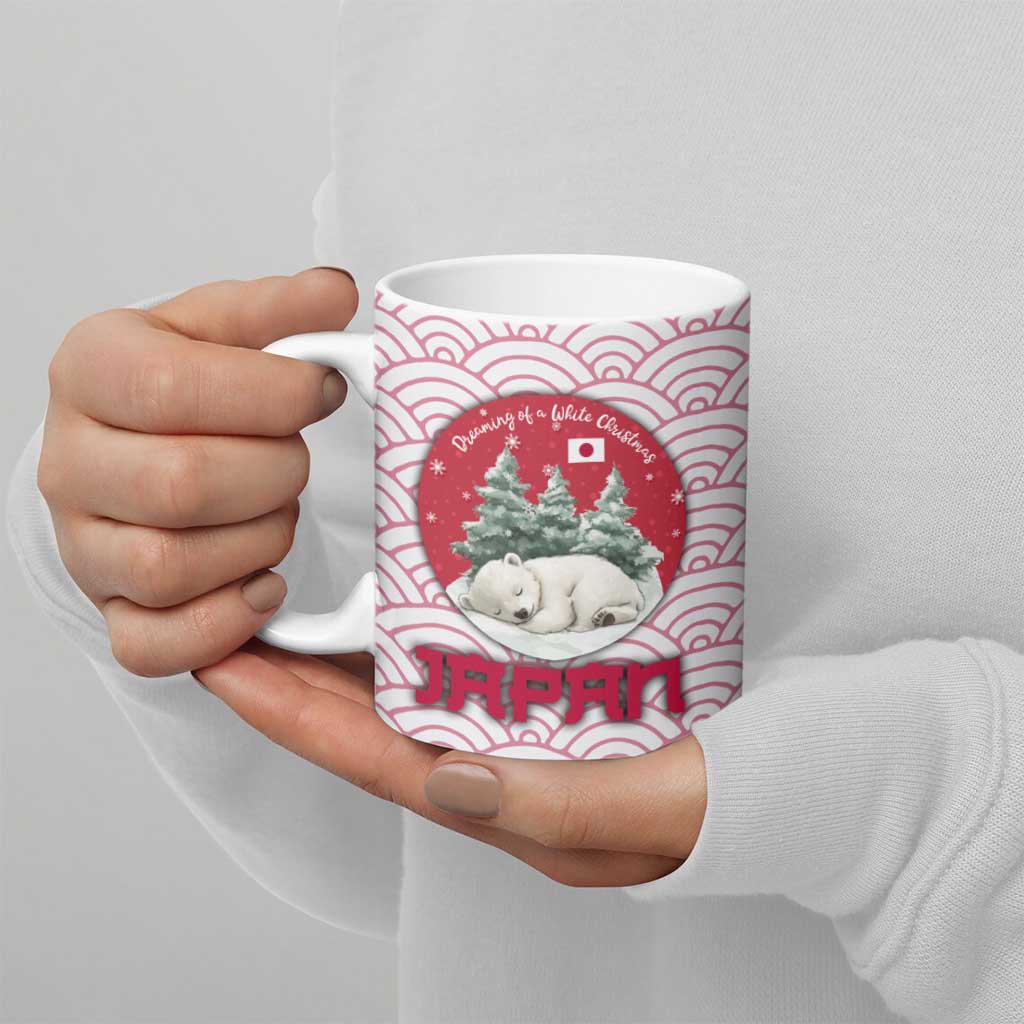 Japan Christmas Ceramic Mug with Sleeping Polar Bear Pine Trees and Chrysanthemum Crest Pattern - Wonder Print Shop
