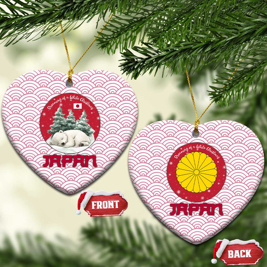 Japan Christmas Ceramic Ornament with Sleeping Polar Bear Pine Trees and Chrysanthemum Crest Pattern - Wonder Print Shop