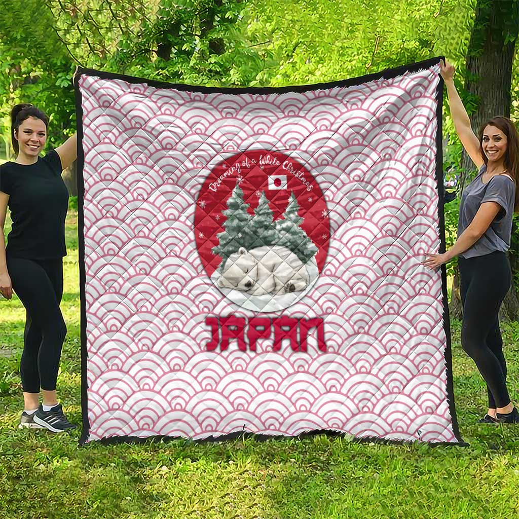 Japan Christmas Quilt with Sleeping Polar Bear Pine Trees and Chrysanthemum Crest Pattern - Wonder Print Shop