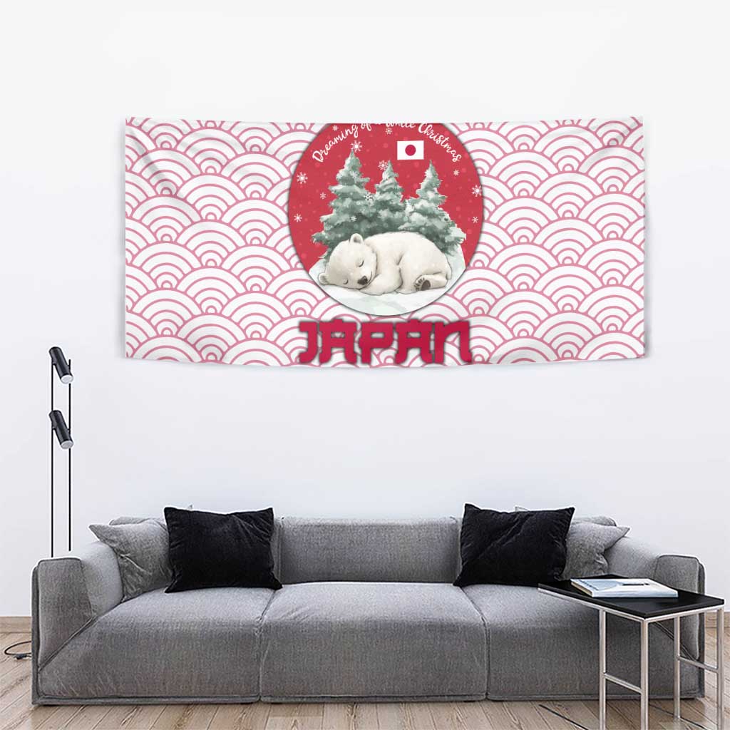 Japan Christmas Tapestry with Sleeping Polar Bear Pine Trees and Chrysanthemum Crest Pattern - Wonder Print Shop