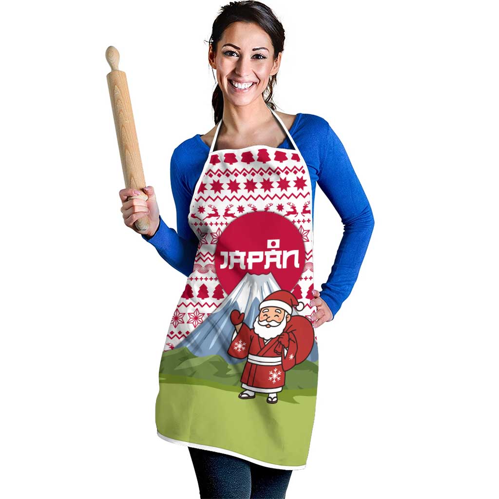 Japan Christmas Apron with Santa Mount Fuji Rising Sun and Festive Pattern Design - Wonder Print Shop