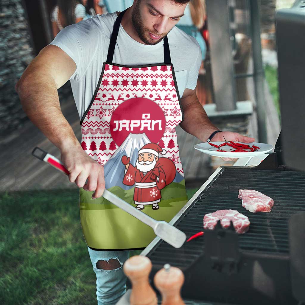 Japan Christmas Apron with Santa Mount Fuji Rising Sun and Festive Pattern Design - Wonder Print Shop