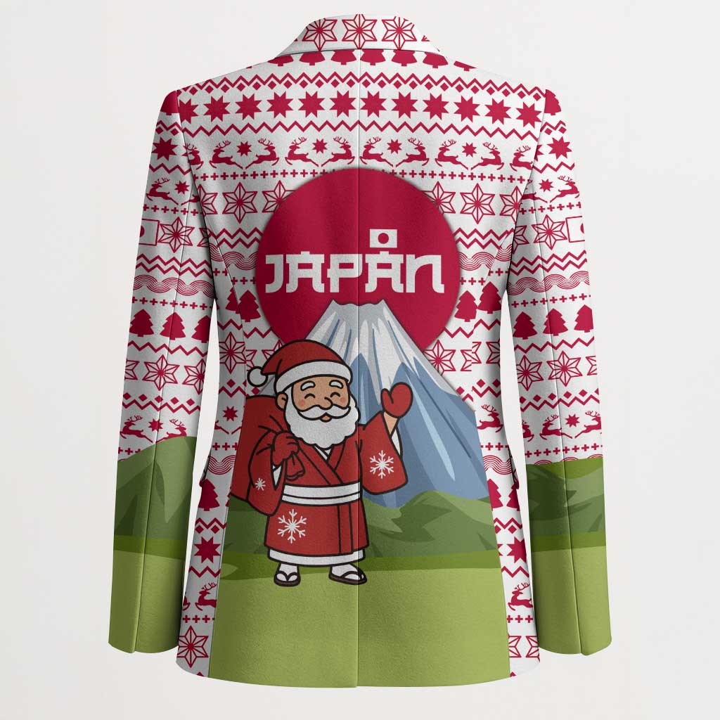Japan Christmas Blazer with Santa Mount Fuji Rising Sun and Festive Pattern Design - Wonder Print Shop