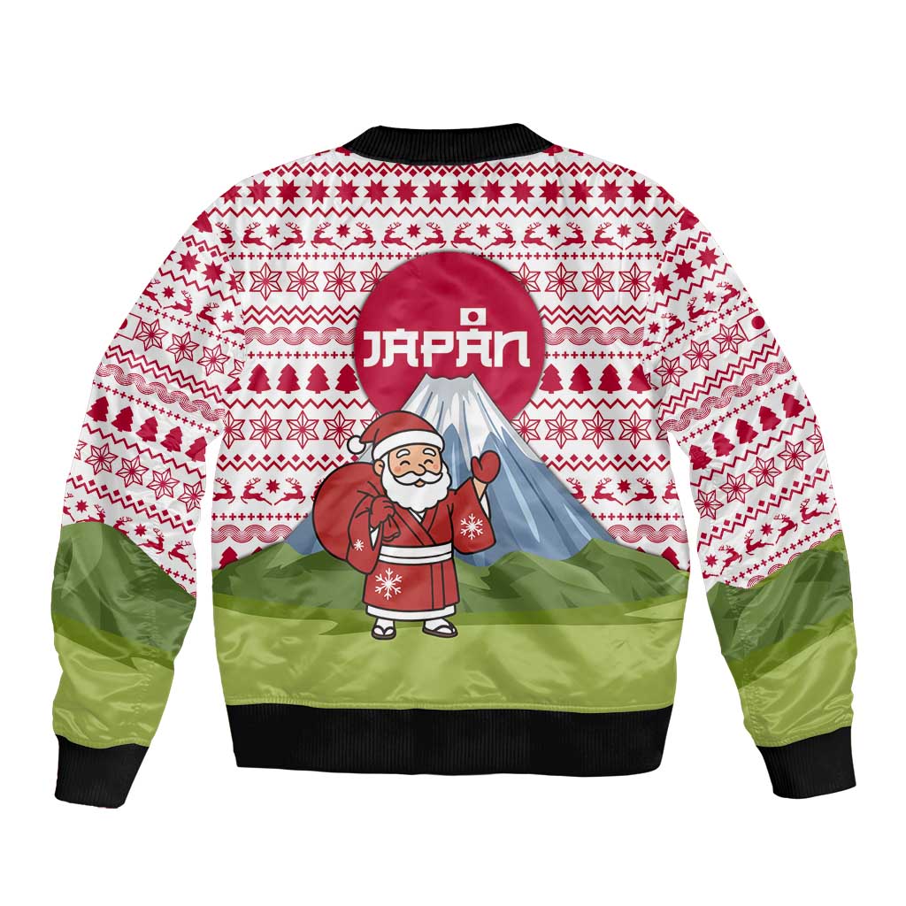 Japan Christmas Bomber Jacket with Santa Mount Fuji Rising Sun and Festive Pattern Design - Wonder Print Shop