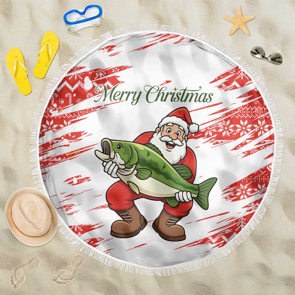 Christmas Fishing Beach Blanket with Santa Claus Fish Tree and Red Snowflake Pattern - Wonder Print Shop