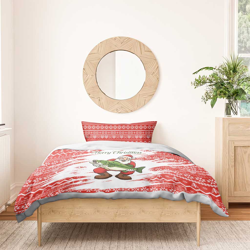 Christmas Fishing Bedding Set with Santa Claus Fish Tree and Red Snowflake Pattern - Wonder Print Shop