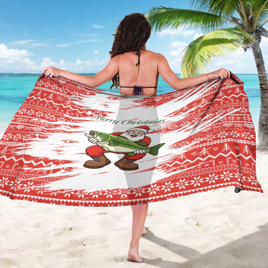 Christmas Fishing Sarong with Santa Claus Fish Tree and Red Snowflake Pattern - Wonder Print Shop