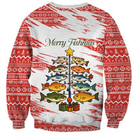 Christmas Fishing Sweatshirt with Santa Claus Fish Tree and Red Snowflake Pattern - Wonder Print Shop