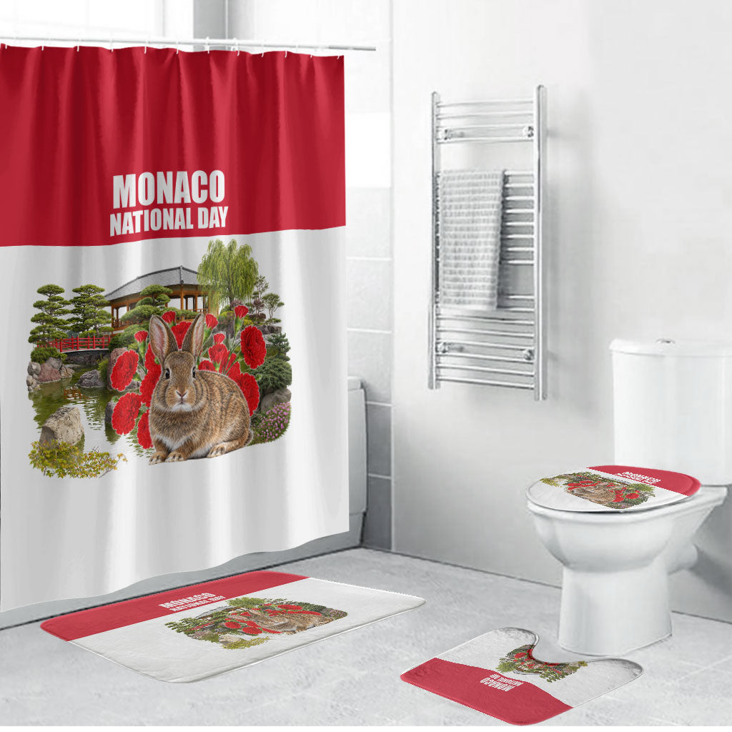 Monaco National Day Bathroom Set Patriotic Floral Japanese Garden Art