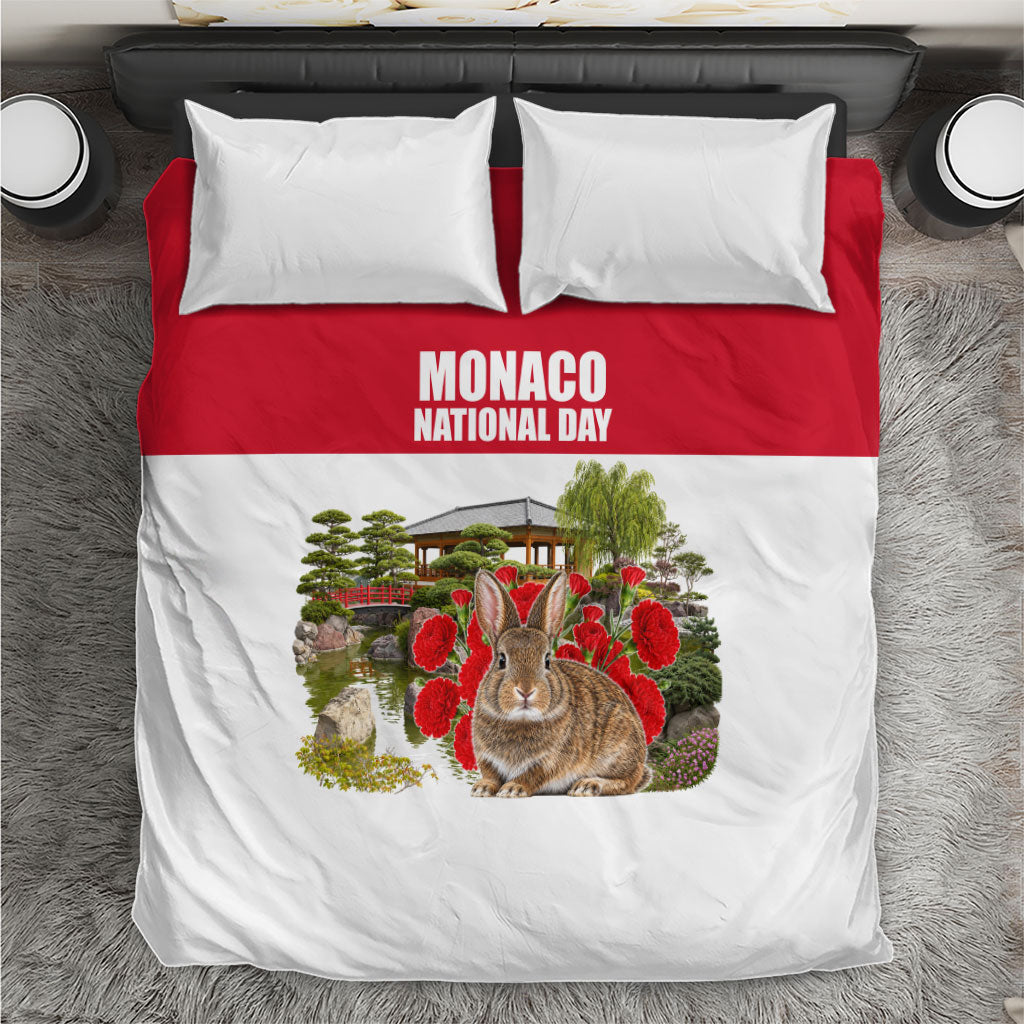 Monaco National Day Bedding Set Patriotic Floral Japanese Garden Art