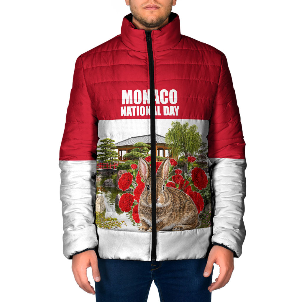Monaco National Day Padded Jacket Patriotic Floral Japanese Garden Art