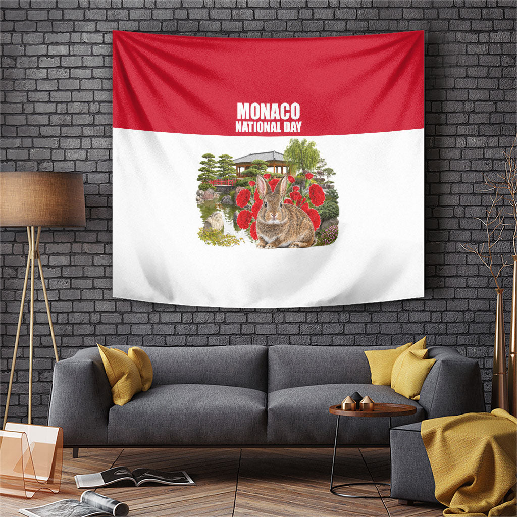 Monaco National Day Tapestry Patriotic Floral Japanese Garden Art