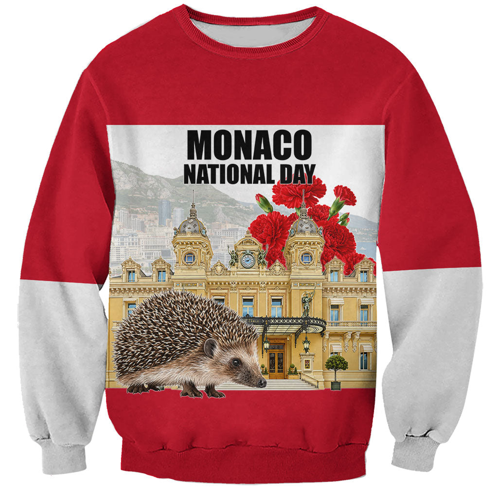 Monaco National Day Sweatshirt Patriotic Monte Carlo Architecture Floral Art