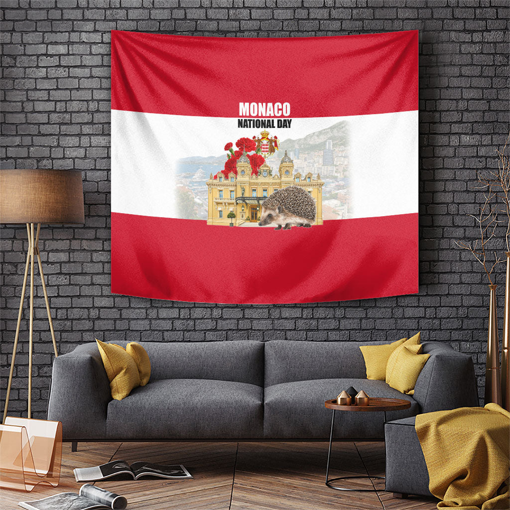 Monaco National Day Tapestry Patriotic Monte Carlo Architecture Floral Art