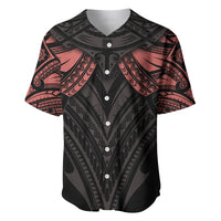 Black baseball jersey with red and orange tribal mandala tattoo graphic, button front
