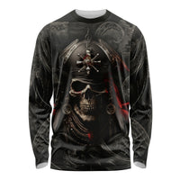 Black long-sleeve pirate graphic shirt, front skull with red accents and chain