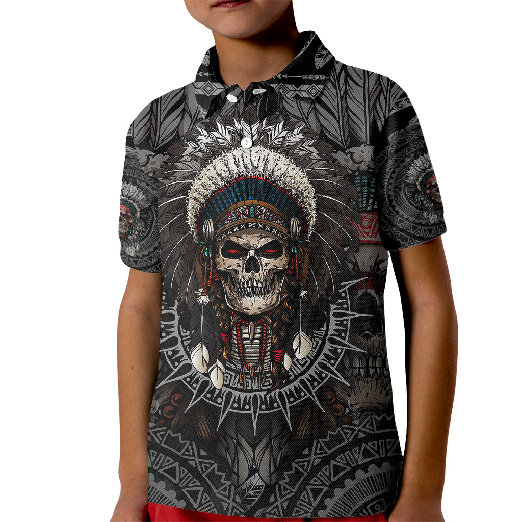 Skull Native American Warrior Kid Polo Shirt - Wonder Print Shop