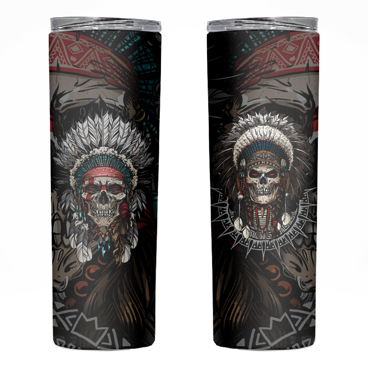 Skull Native American Warrior Skinny Tumbler