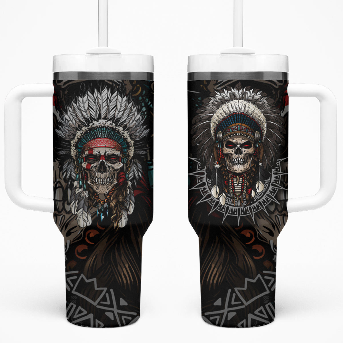 Skull Native American Warrior Tumbler With Handle