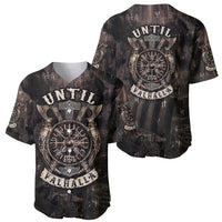 Viking baseball jersey set in dark charcoal with 'UNTIL' and 'VALHALLA' front graphics