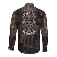 Viking long-sleeve button shirt, black with large back 'Until Valhalla' emblem