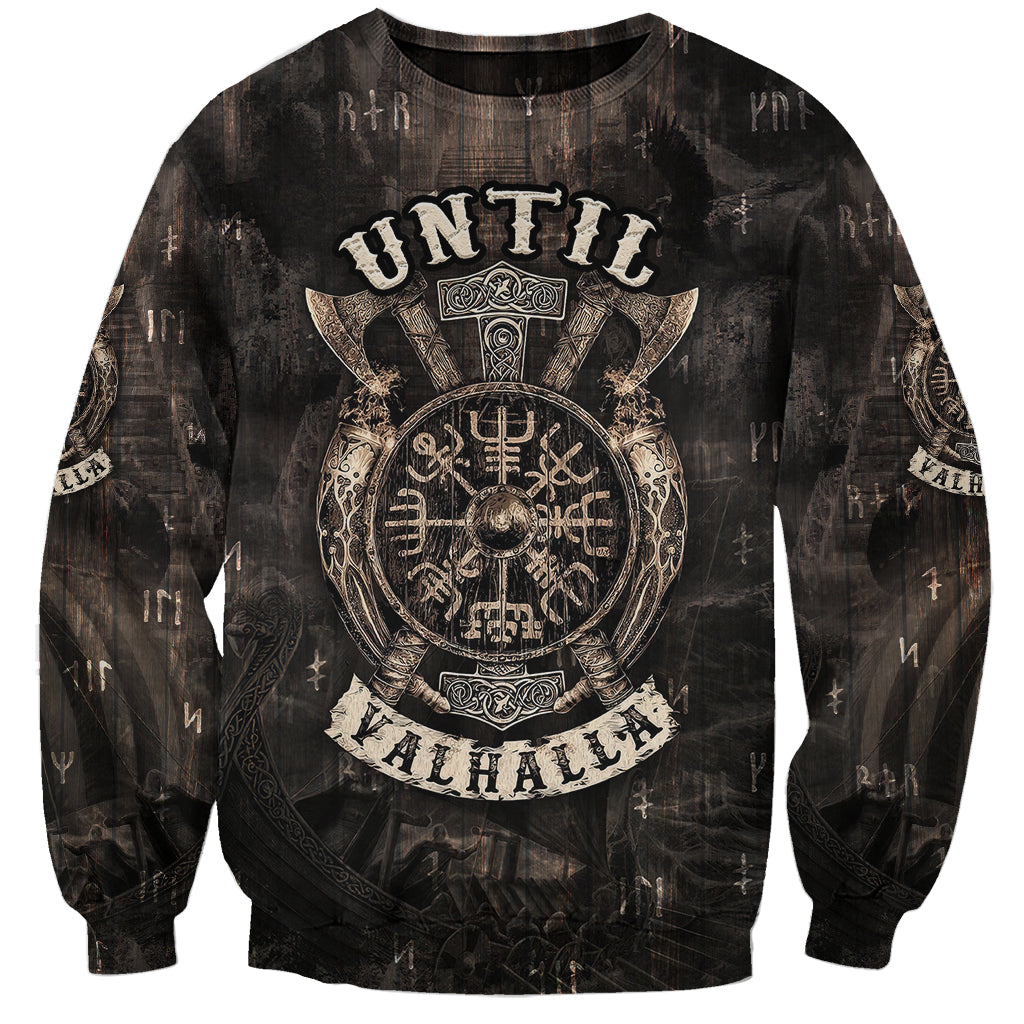 Unisex dark Viking graphic sweatshirt with large front crest and text