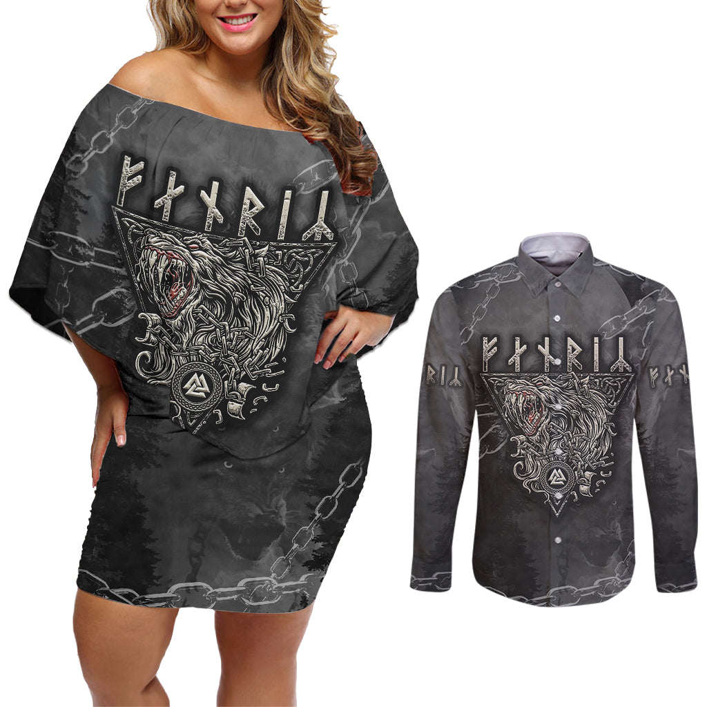 Fenir Viking Couples Matching Off Shoulder Short Dress and Long Sleeve Button Shirts Better to be a Wolf of Odin - Wonder Print Shop