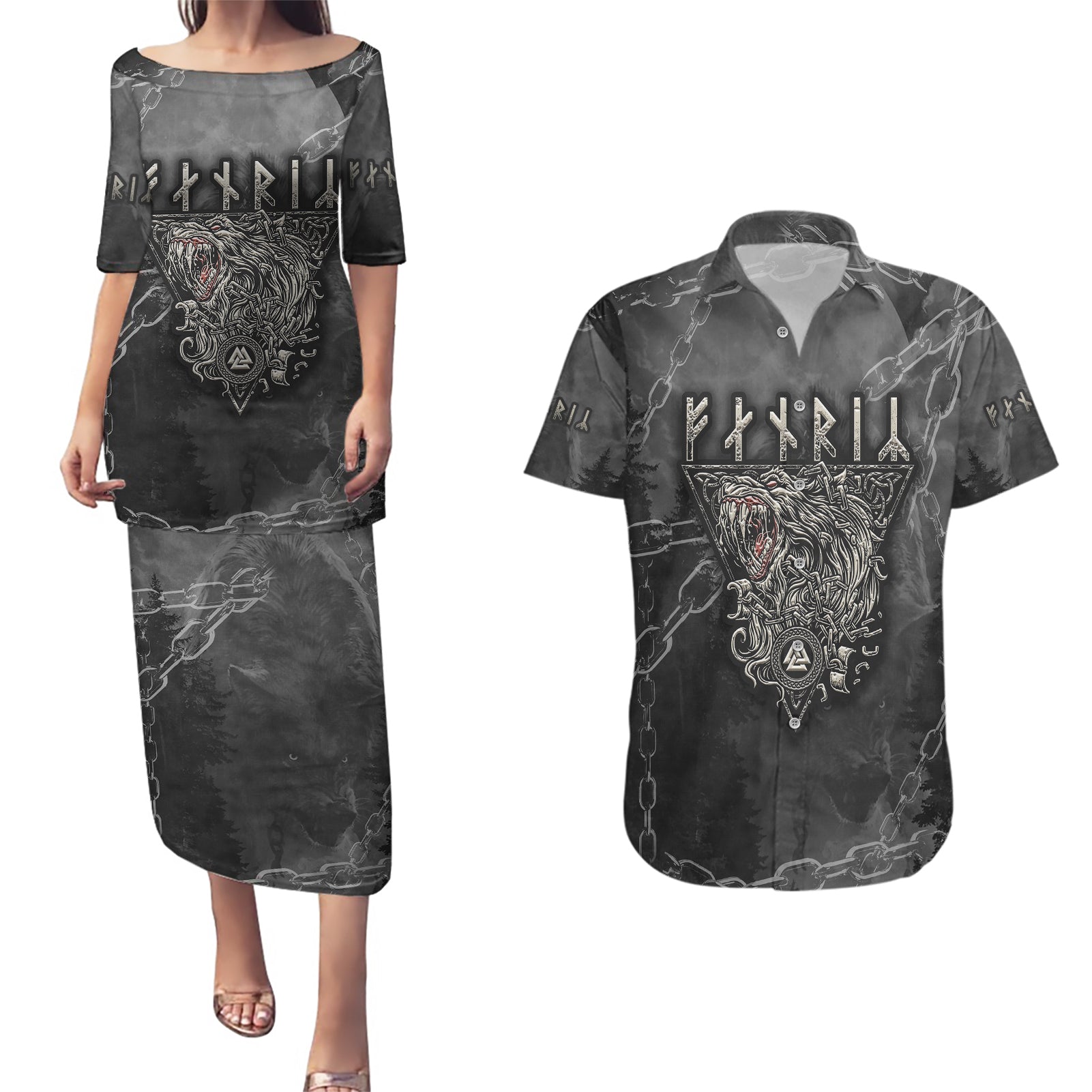 Fenir Viking Couples Matching Puletasi Dress and Hawaiian Shirt Better to be a Wolf of Odin - Wonder Print Shop