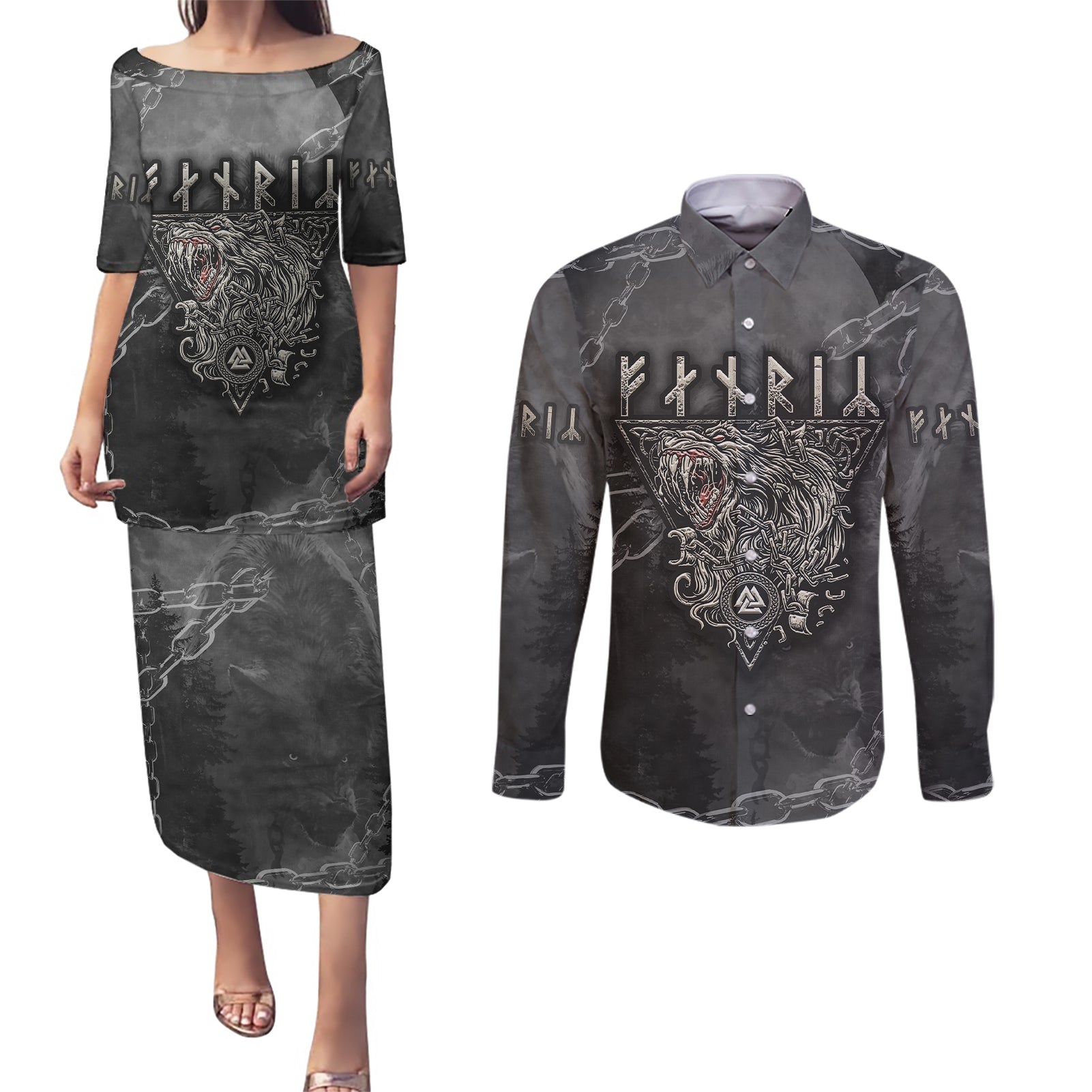 Fenir Viking Couples Matching Puletasi Dress and Long Sleeve Button Shirts Better to be a Wolf of Odin - Wonder Print Shop